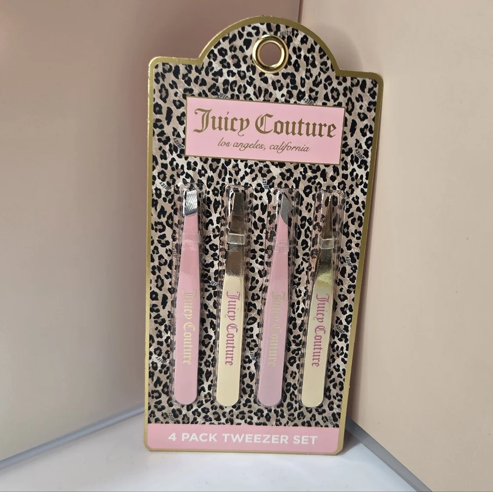 💛▪️Juicy Couture ▪️Leopard Print 4 Pack  Tweezer Set in Pink and Gold